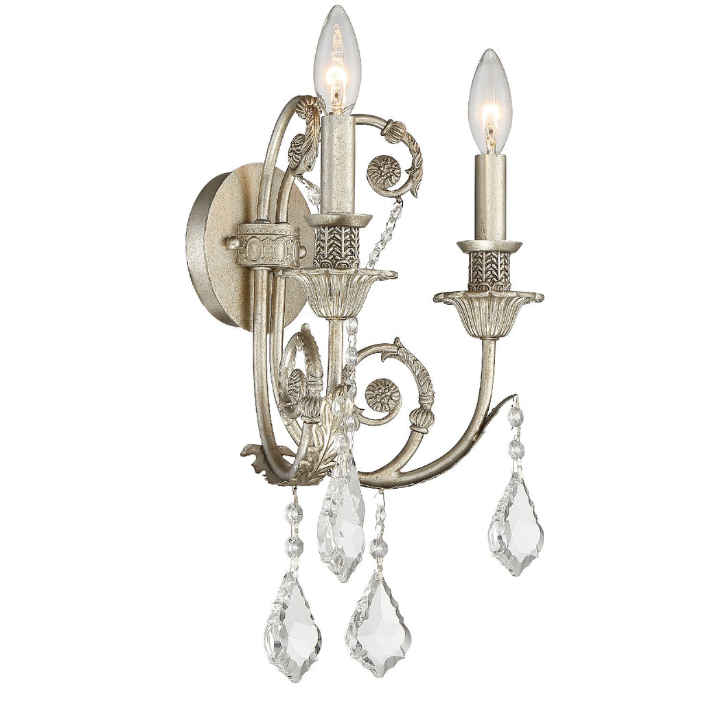 Regis 2 Light Hand Cut Crystal Olde Silver Sconce Wall Sconce Crystorama