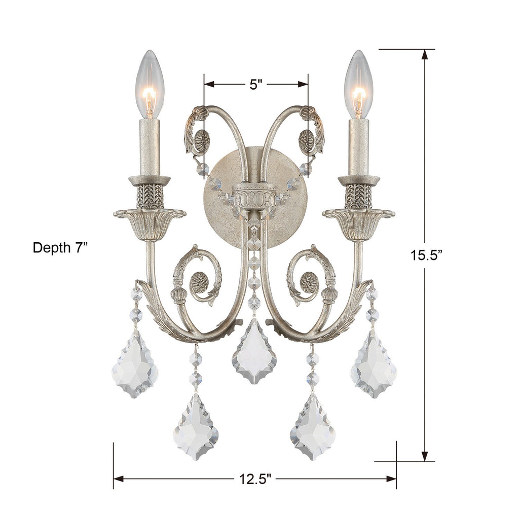 Regis 2 Light Hand Cut Crystal Olde Silver Sconce Wall Sconce Crystorama