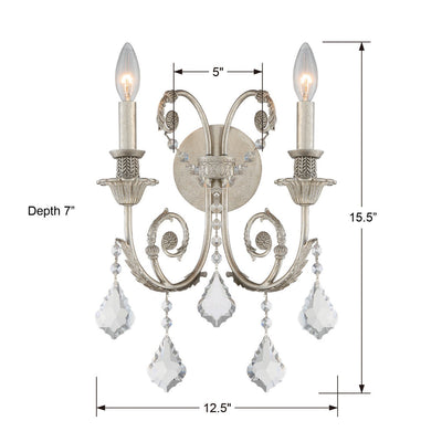 Regis 2 Light Spectra Crystal Olde Silver Sconce Wall Sconce Crystorama