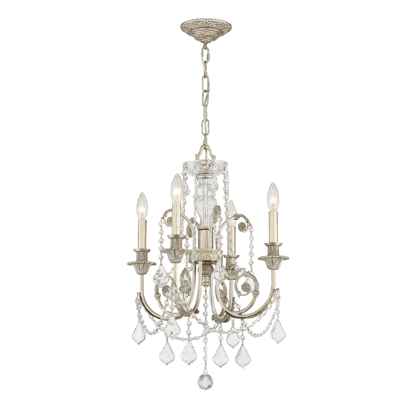 Regis 4 Light Hand Cut Crystal Olde Silver Chandelier Chandelier Crystorama