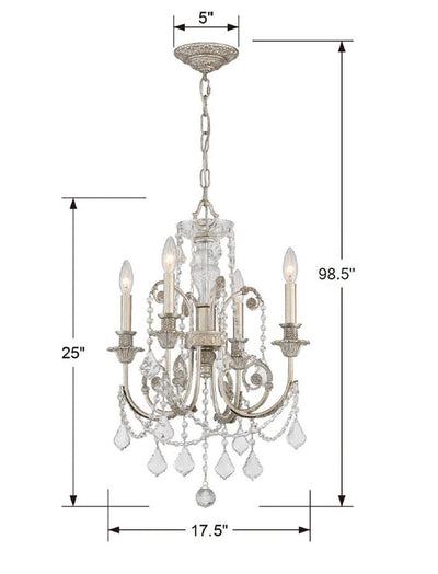 Regis 4 Light Hand Cut Crystal Olde Silver Chandelier Chandelier Crystorama