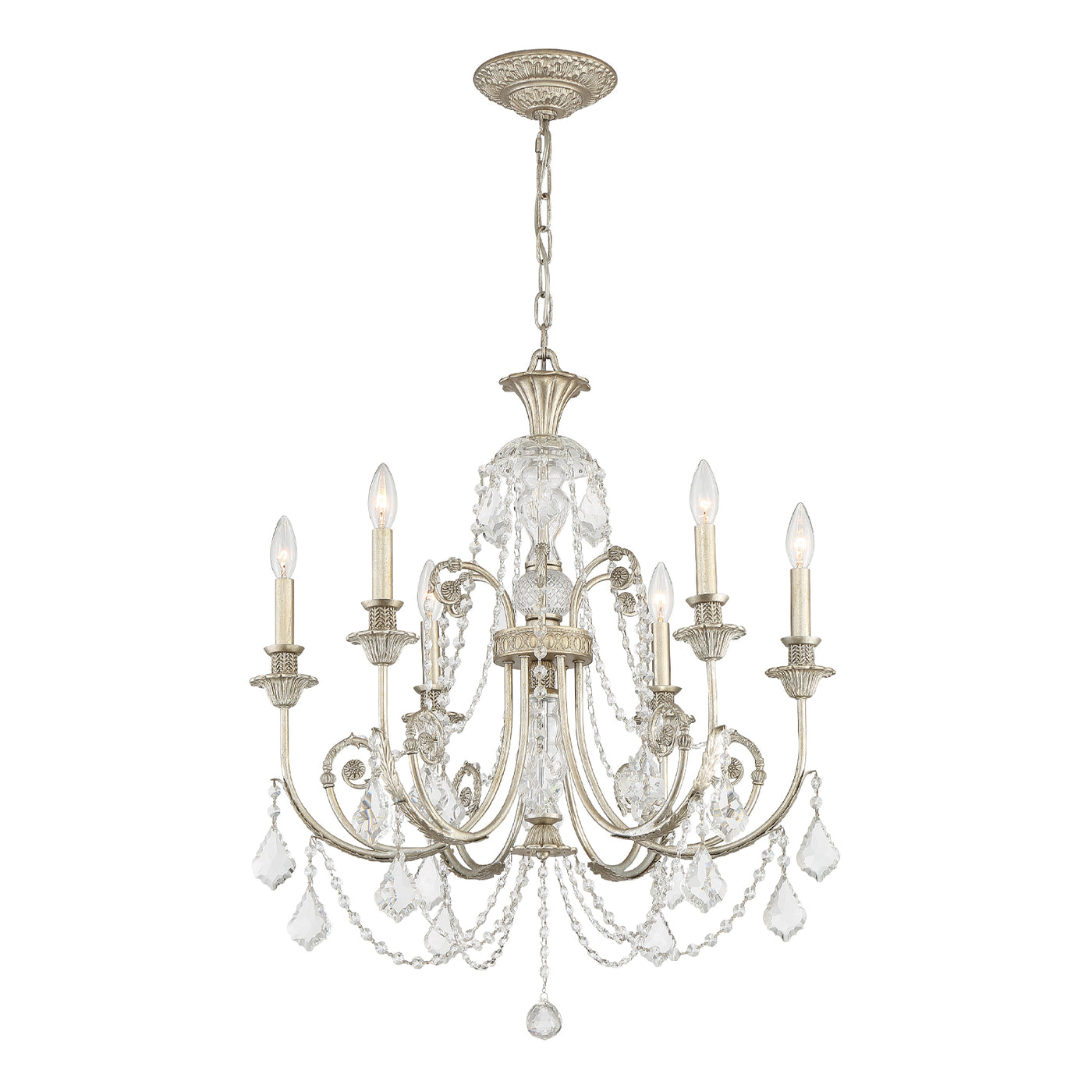 Regis 6 Light Clear Italian Crystal Olde Silver Chandelier Chandelier Crystorama