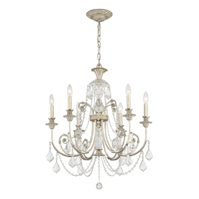 Regis 6 Light Clear Italian Crystal Olde Silver Chandelier Chandelier Crystorama