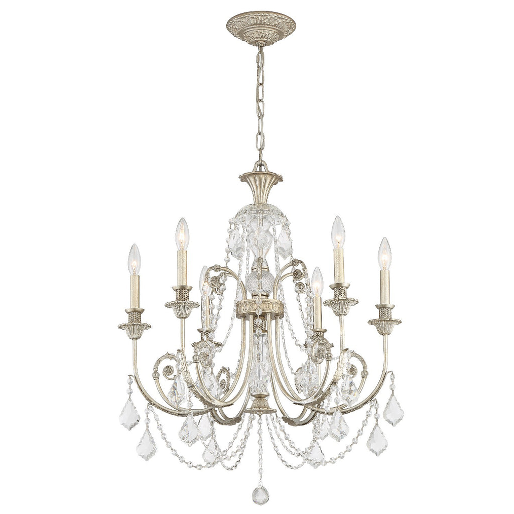 Regis 6 Light Clear Italian Crystal Olde Silver Chandelier Chandelier Crystorama