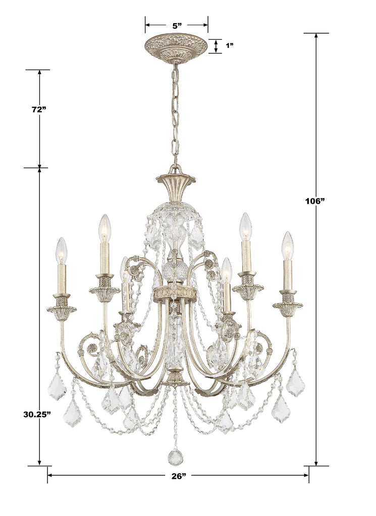 Regis 6 Light Clear Italian Crystal Olde Silver Chandelier Chandelier Crystorama