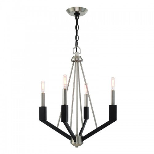 4 Light Brushed Nickel & Black Chandelier Chandelier Livex