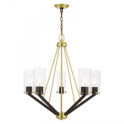 5 Light Satin Brass & Bronze Chandelier Chandelier Livex