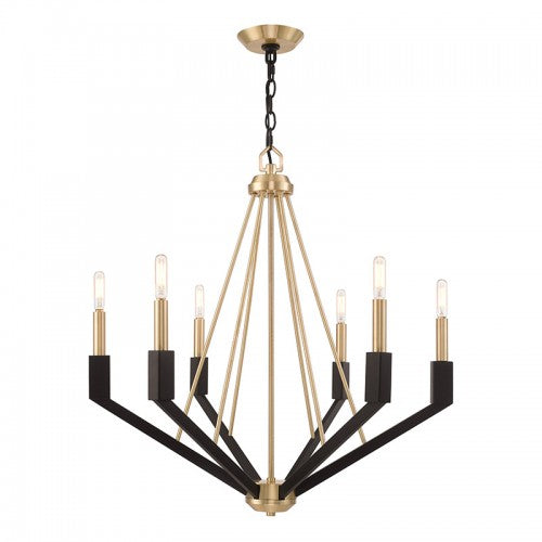 6 Light Satin Brass & Bronze Chandelier Chandelier Livex