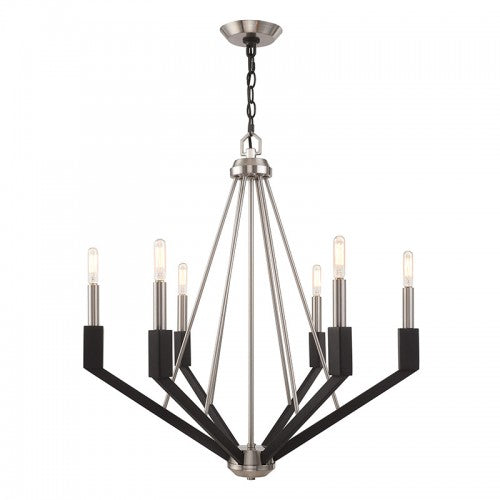 6 Light Brushed Nickel & Black Chandelier Chandelier Livex