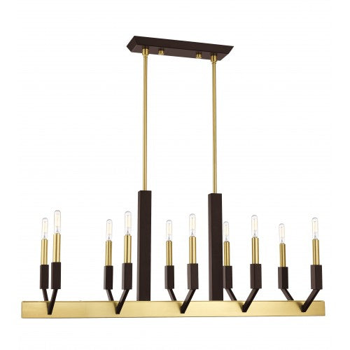 10 Light Satin Brass & Bronze Linear Chandelier Linear Livex