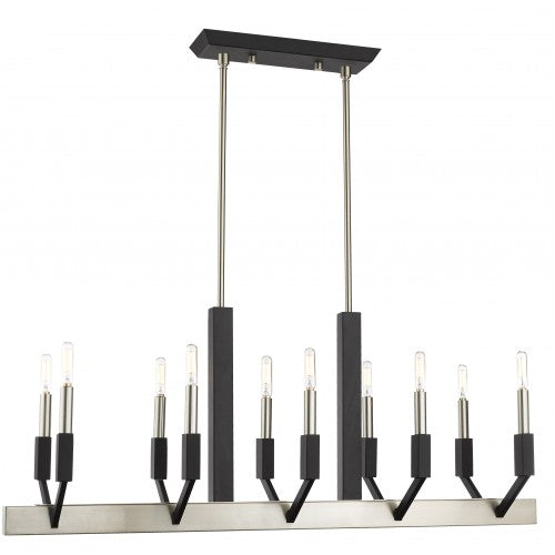 10 Light Brushed Nickel & Black Linear Chandelier Linear Livex