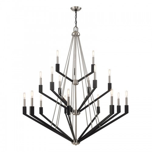 18 Light Brushed Nickel & Black Foyer Chandelier Chandelier Livex