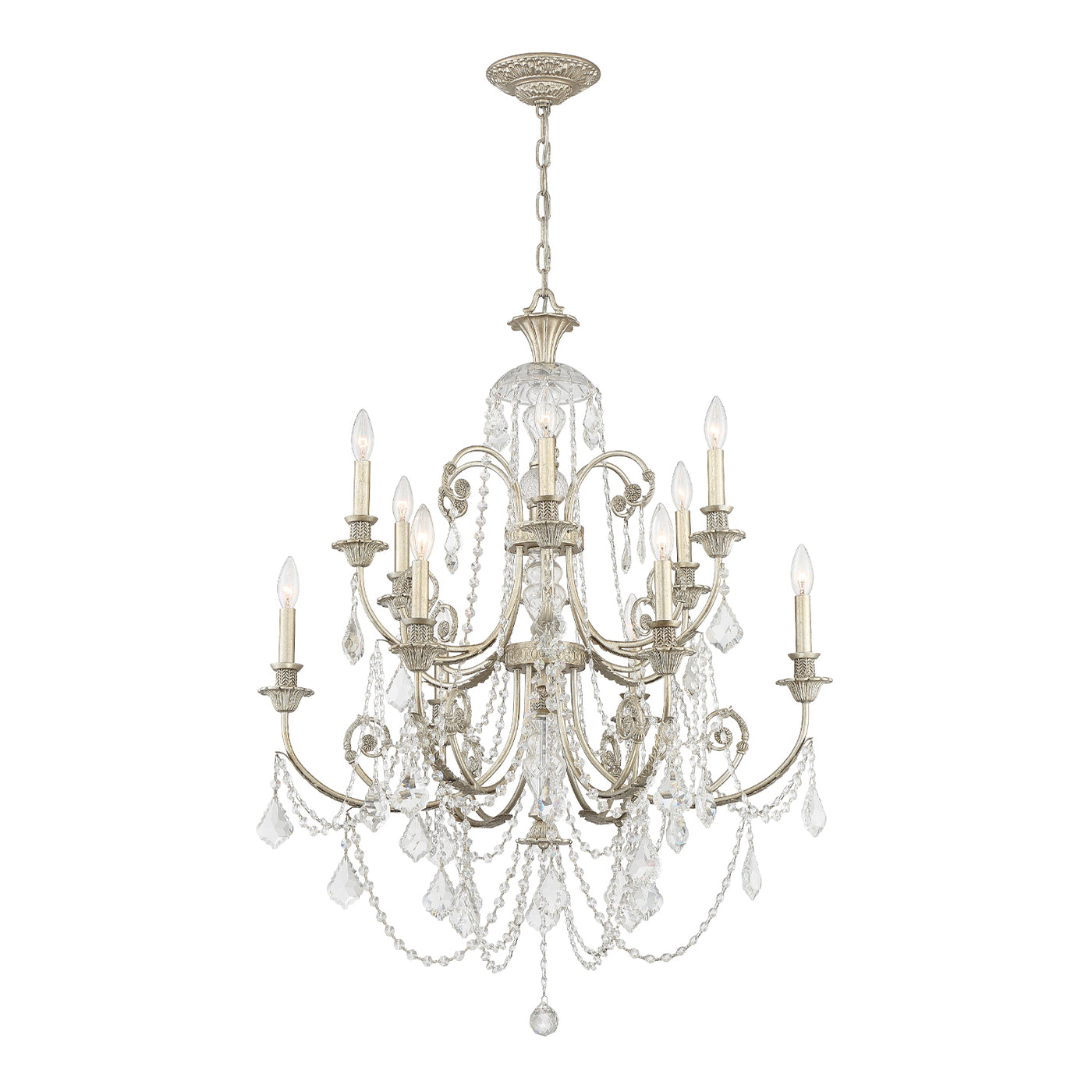 Regis 12 Light Hand Cut Crystal Olde Silver Chandelier Chandelier Crystorama