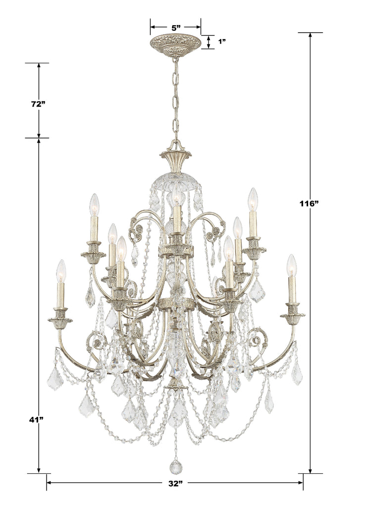 Regis 12 Light Hand Cut Crystal Olde Silver Chandelier Chandelier Crystorama