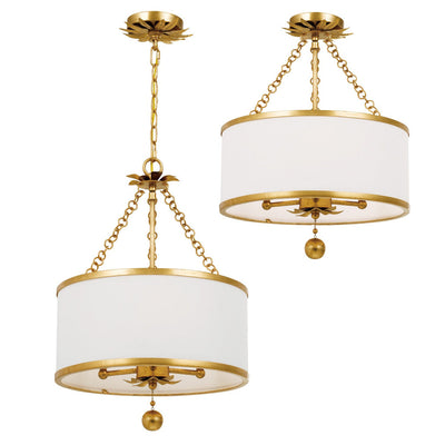 Broche 3 Light Antique Gold Semi Flush Mount Semi Flush Crystorama