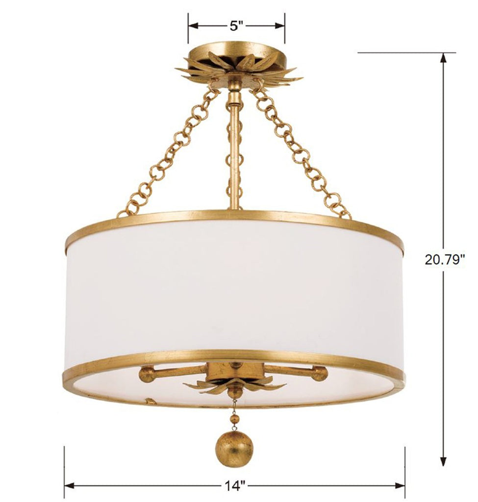 Broche 3 Light Antique Gold Semi Flush Mount Semi Flush Crystorama