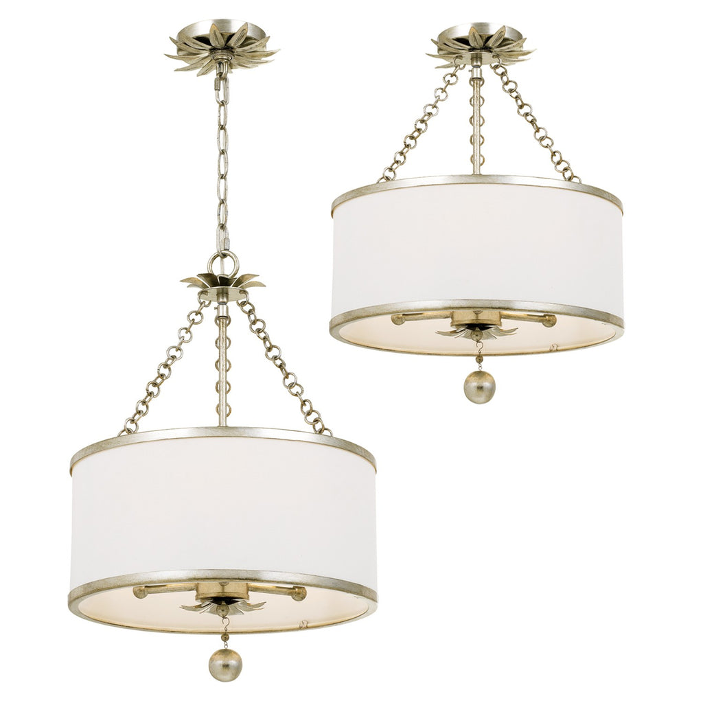 Broche 3 Light Antique Silver Semi Flush Mount Semi Flush Crystorama