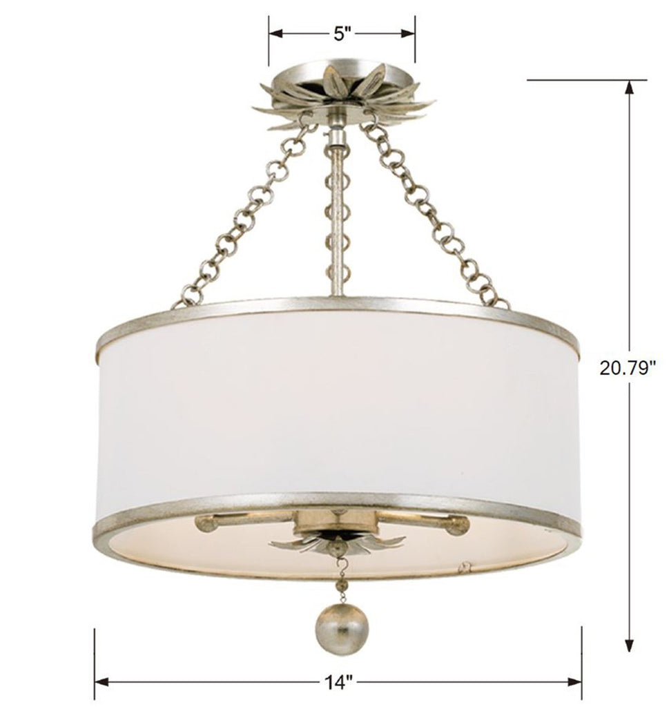 Broche 3 Light Antique Silver Semi Flush Mount Semi Flush Crystorama