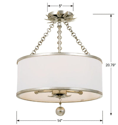 Broche 3 Light Antique Silver Semi Flush Mount Semi Flush Crystorama