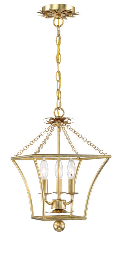 Broche 3 Light Antique Gold Mini Chandelier Chandelier Crystorama