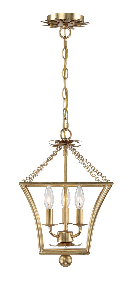 Broche 3 Light Antique Gold Mini Chandelier Chandelier Crystorama