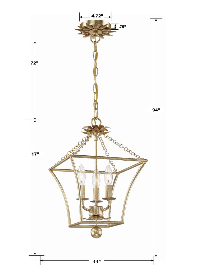 Broche 3 Light Antique Gold Mini Chandelier Chandelier Crystorama