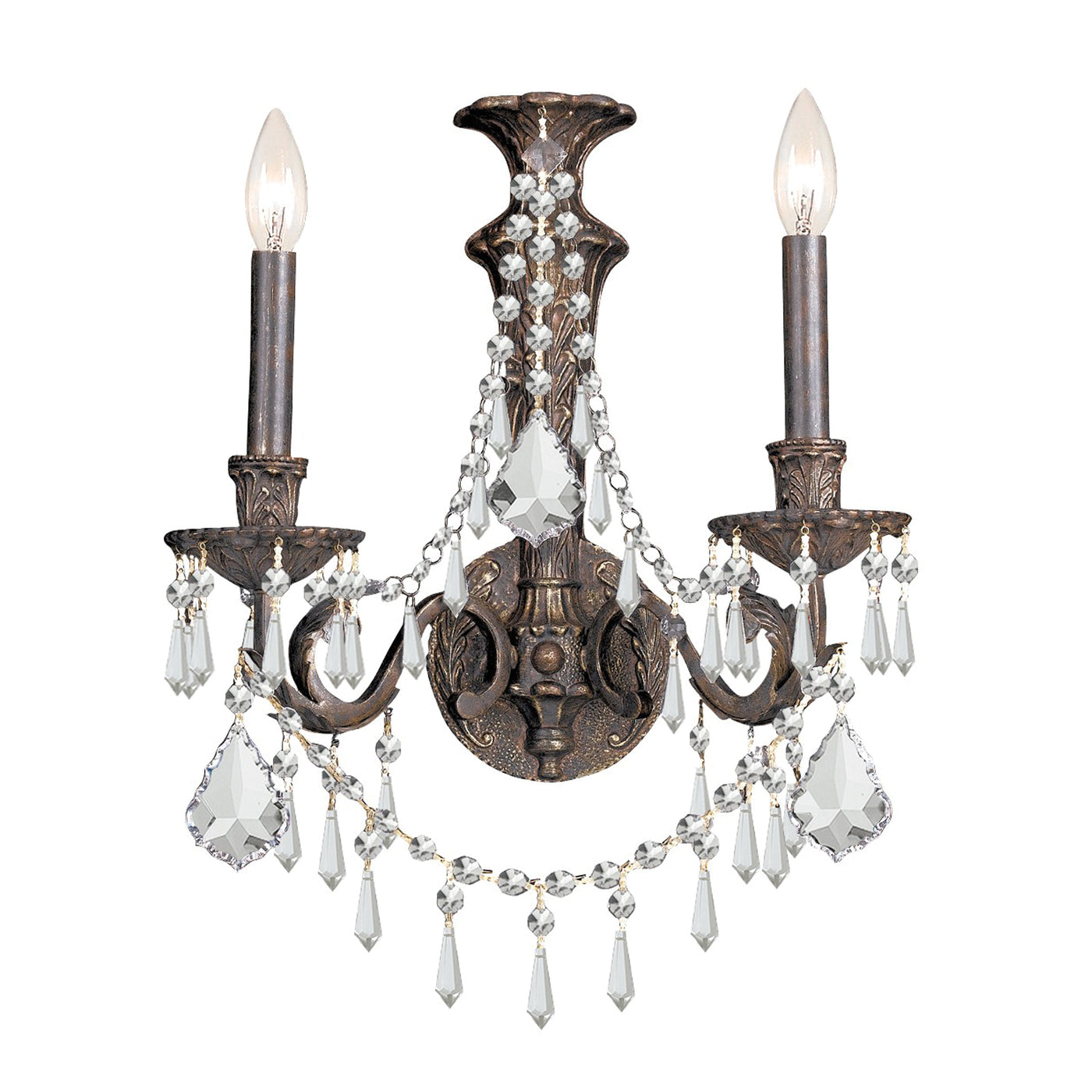 Vanderbilt 2 Light Hand Cut Crystal English Bronze Sconce Wall Sconce Crystorama