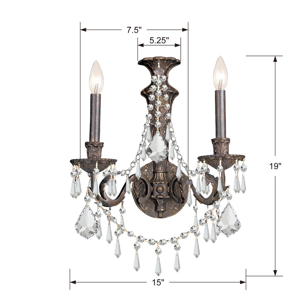 Vanderbilt 2 Light Hand Cut Crystal English Bronze Sconce Wall Sconce Crystorama