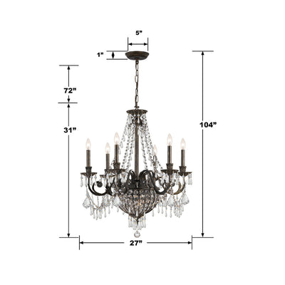 Vanderbilt 6 Light Hand Cut Crystal English Bronze Chandelier Chandelier Crystorama