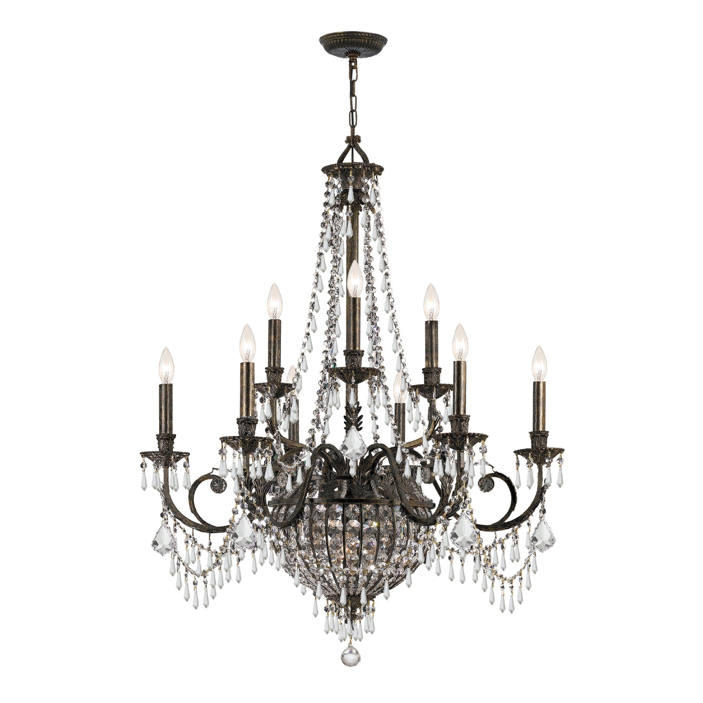 Vanderbilt 12 Light Hand Cut Crystal English Bronze Chandelier Chandelier Crystorama