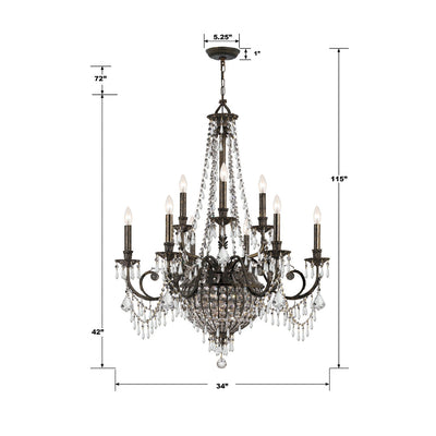 Vanderbilt 12 Light Hand Cut Crystal English Bronze Chandelier Chandelier Crystorama