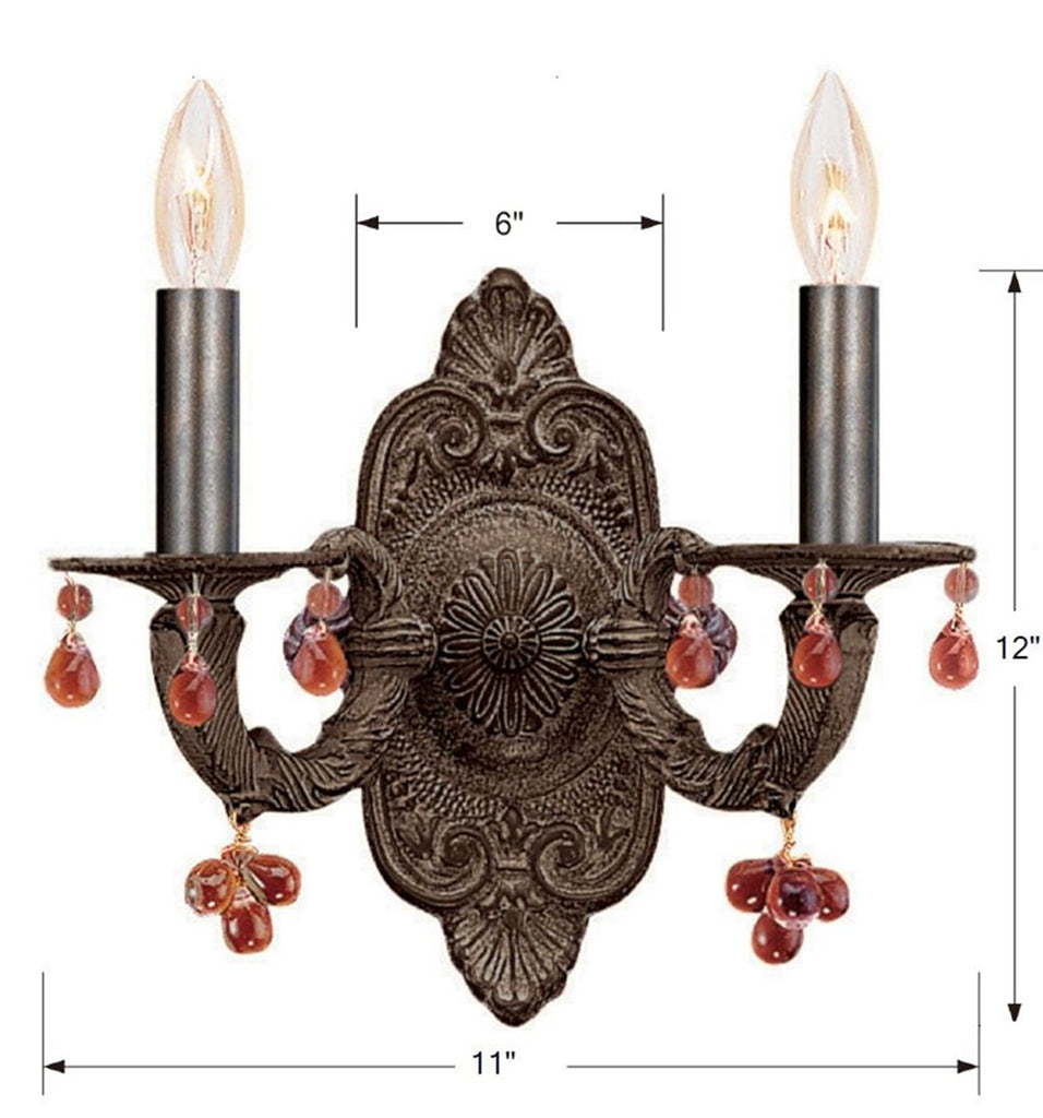 Paris Market 2 Light Amber Crystal Venetian Bronze Sconce Wall Sconce Crystorama