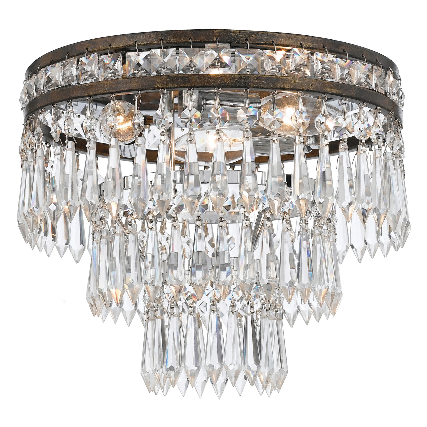 Mercer 3 Light Hand Cut Crystal English Bronze Flush Mount Semi Flush Crystorama