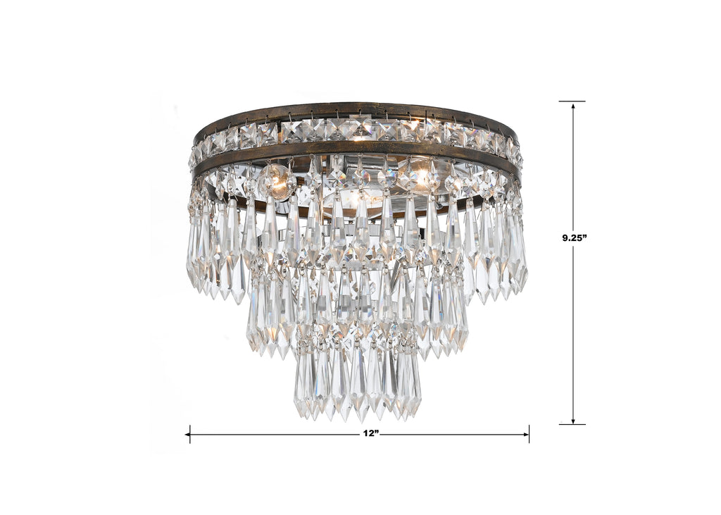 Mercer 3 Light Hand Cut Crystal English Bronze Flush Mount Semi Flush Crystorama