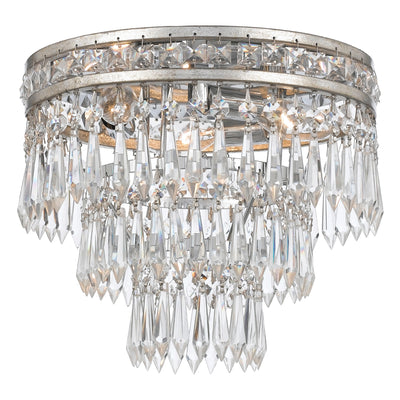 Mercer 3 Light Hand Cut Crystal Olde Silver Flush Mount Semi Flush Crystorama