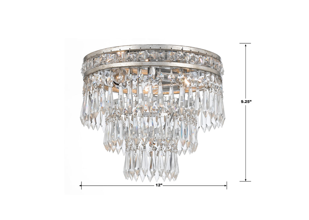 Mercer 3 Light Hand Cut Crystal Olde Silver Flush Mount Semi Flush Crystorama