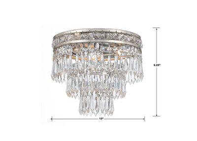 Mercer 3 Light Hand Cut Crystal Olde Silver Flush Mount Semi Flush Crystorama