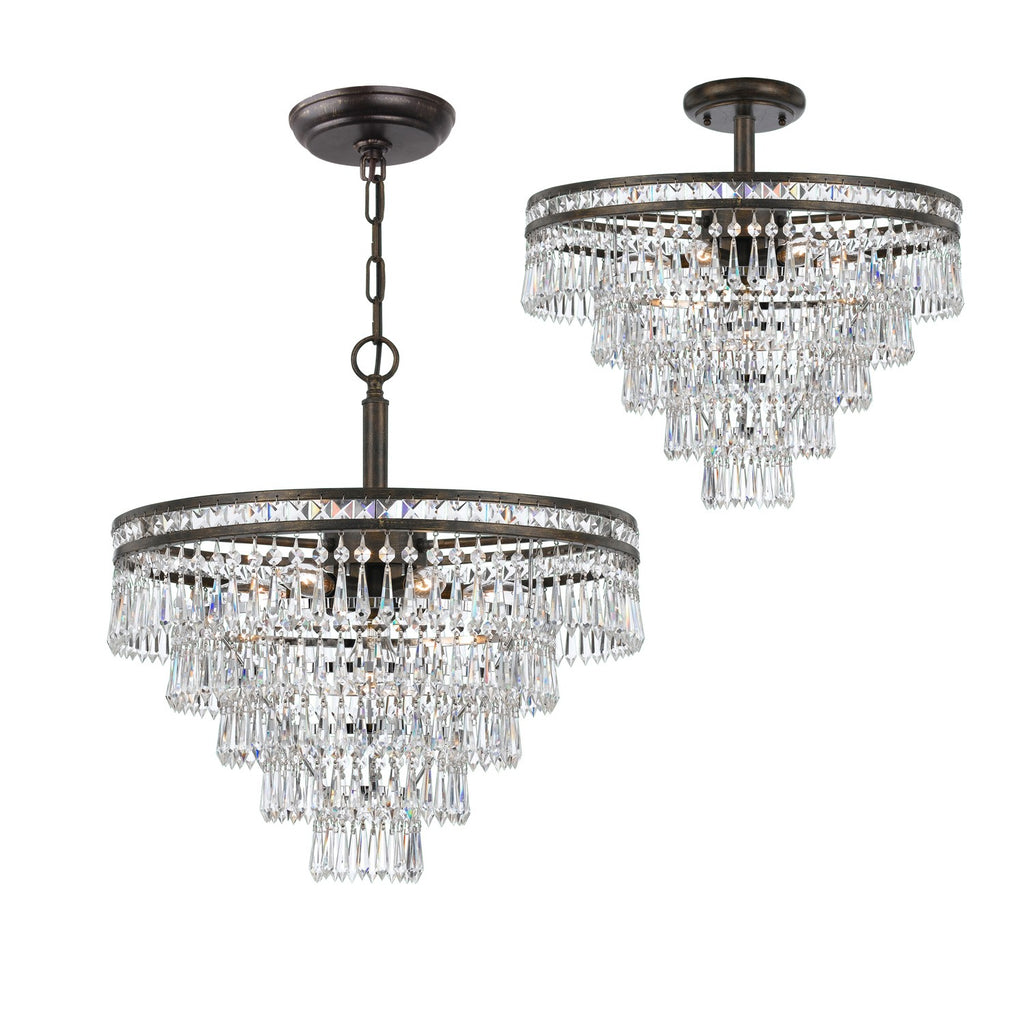 Mercer 7 Light Hand Cut Crystal English Bronze Chandelier Chandelier Crystorama