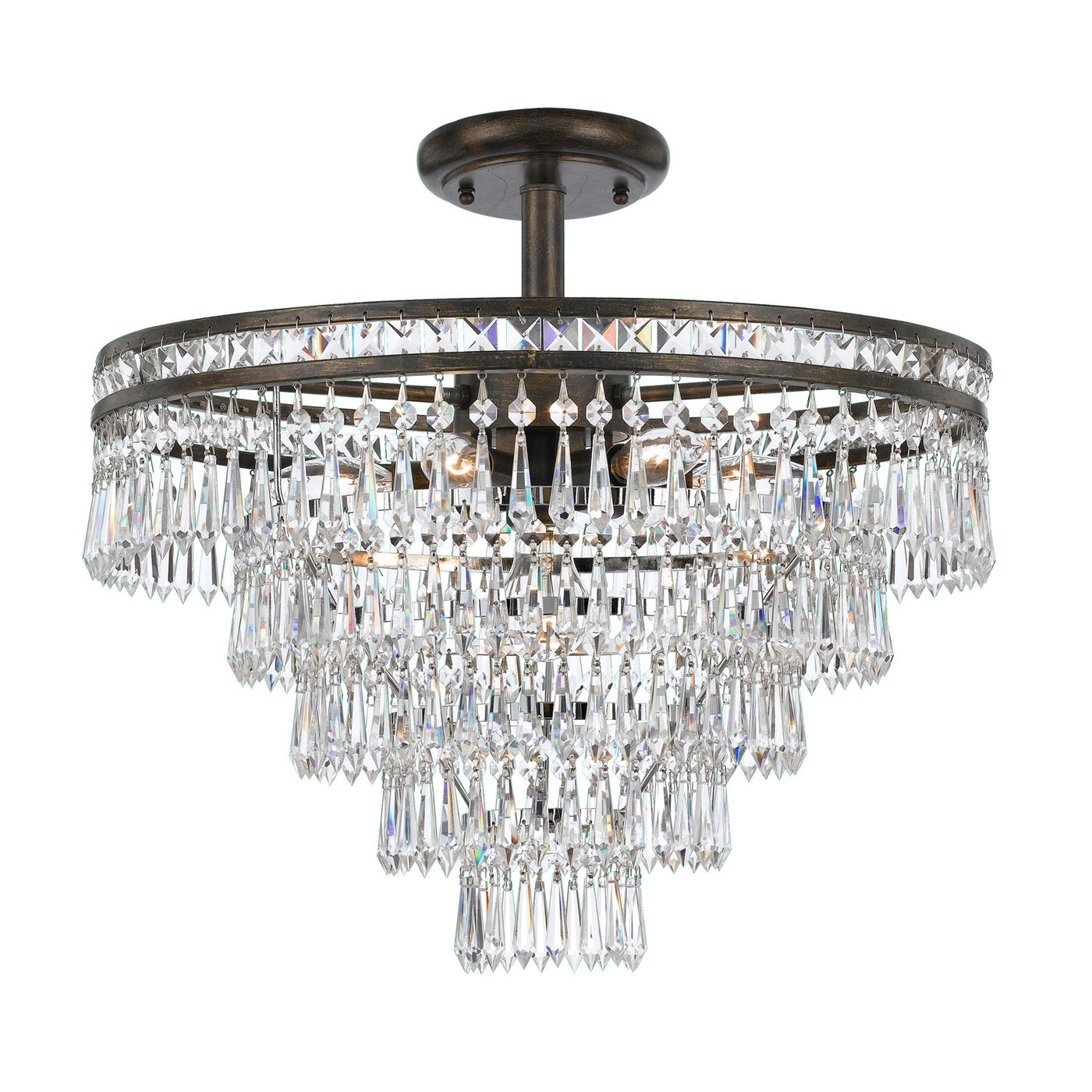 Mercer 7 Light Hand Cut Crystal English Bronze Semi Flush Mount Semi Flush Crystorama