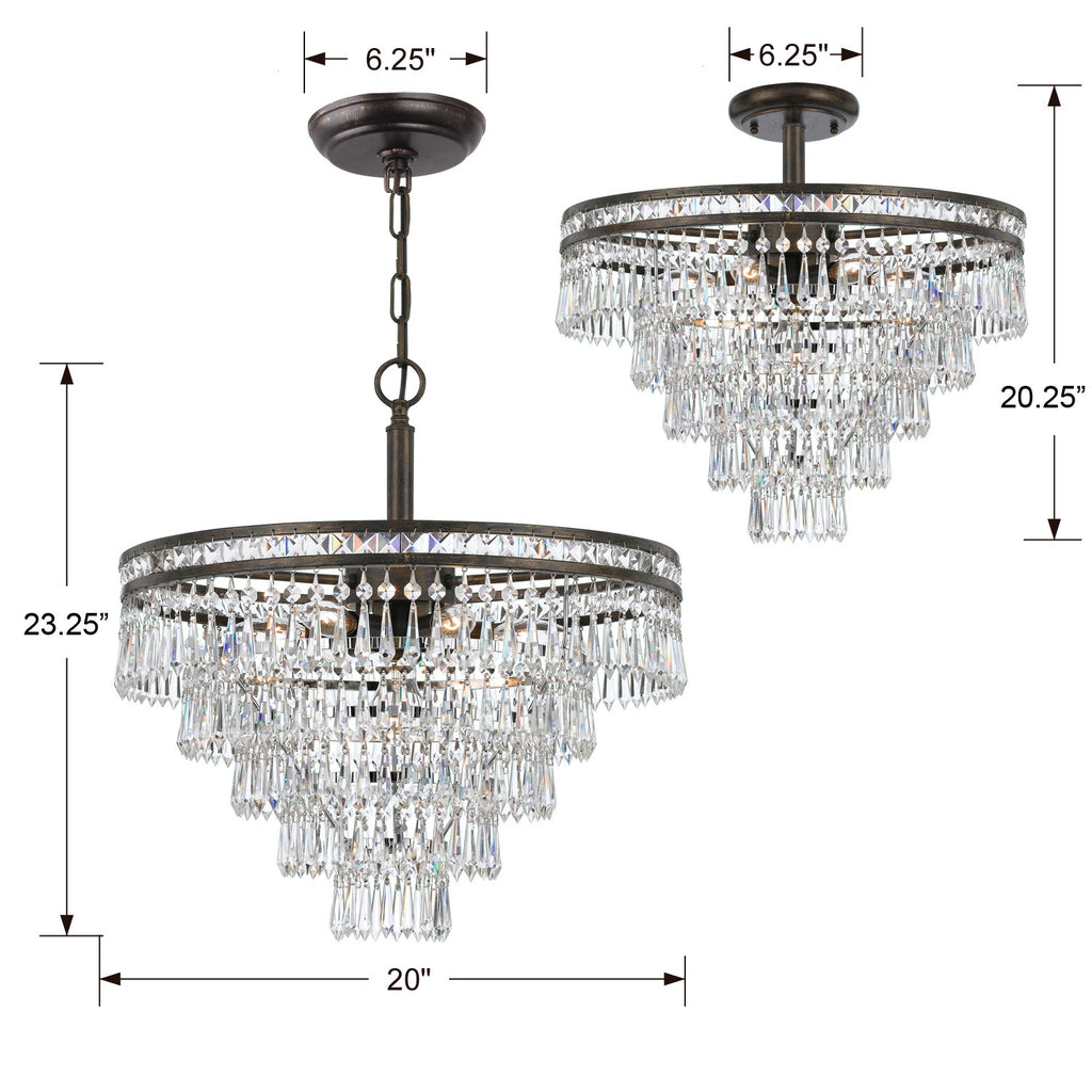 Mercer 7 Light Hand Cut Crystal English Bronze Semi Flush Mount Semi Flush Crystorama