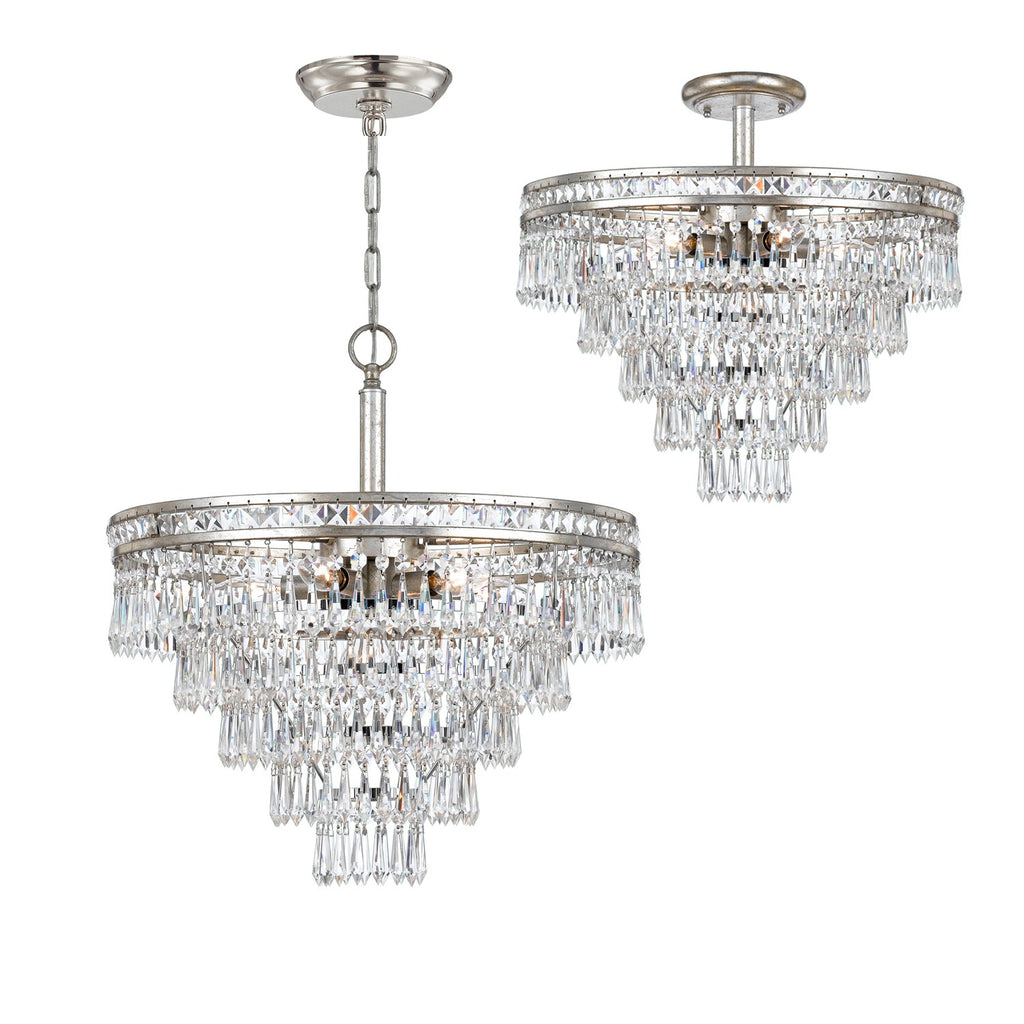 Mercer 7 Light Hand Cut Crystal Olde Silver Convertible Chandelier Chandelier Crystorama