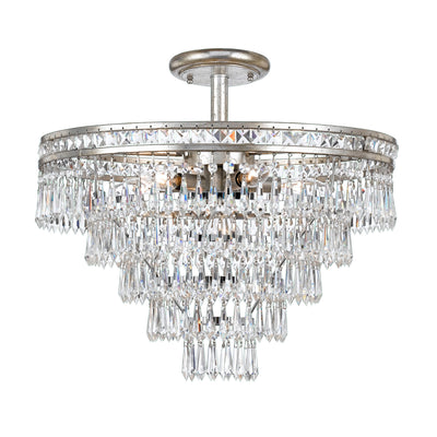 Mercer 7 Light Hand Cut Crystal Olde Silver Semi Flush Mount Semi Flush Crystorama