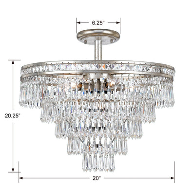 Mercer 7 Light Hand Cut Crystal Olde Silver Semi Flush Mount Semi Flush Crystorama