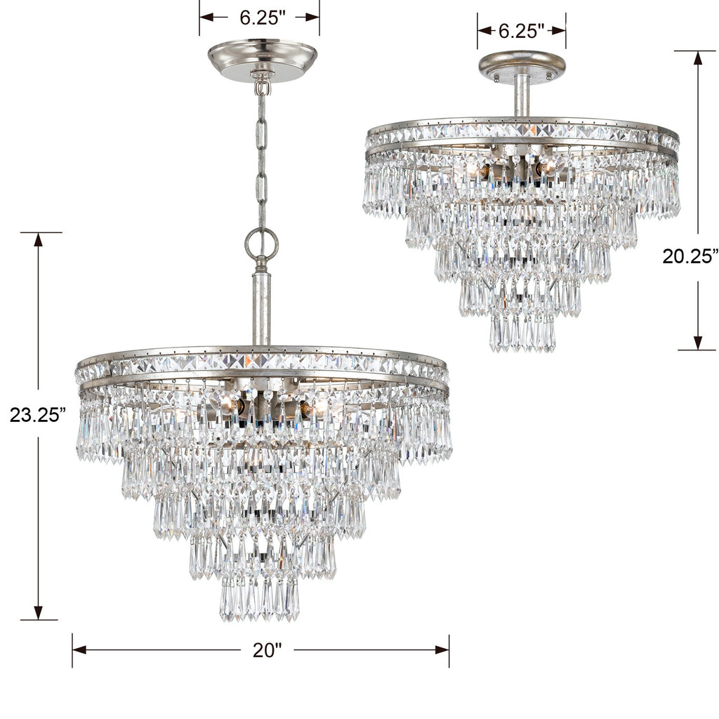 Mercer 7 Light Hand Cut Crystal Olde Silver Convertible Chandelier Chandelier Crystorama