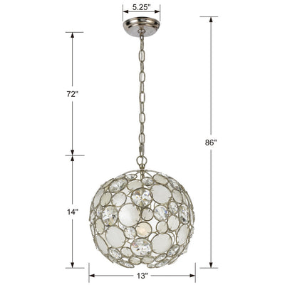 Palla 1 Light Antique Silver Sphere Pendant Pendant Crystorama