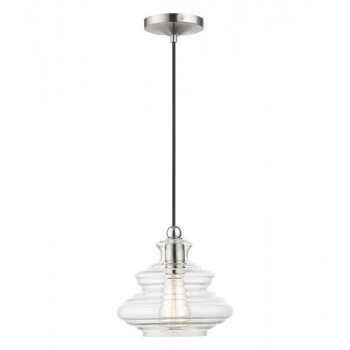 1 Light Brushed Nickel Pendant with Chrome Finish Accents Pendant Livex