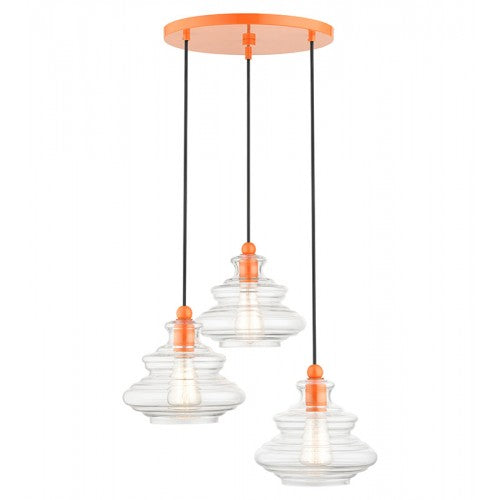 3 Light Shiny Orange Pendant Chandelier Chandelier Livex