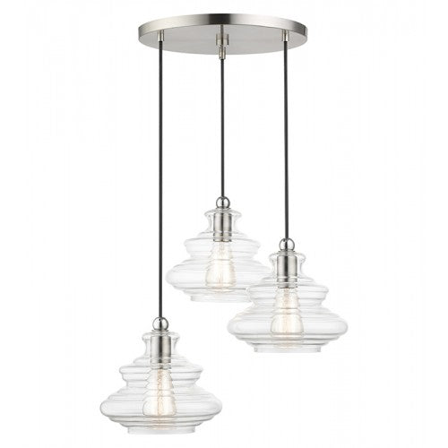 3 Light Brushed Nickel Pendant Chandelier with Chrome Finish Accents Chandelier Livex