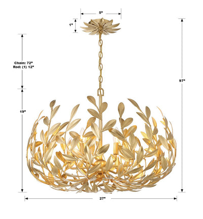 Broche 6 Light Antique Gold Chandelier Chandelier Crystorama