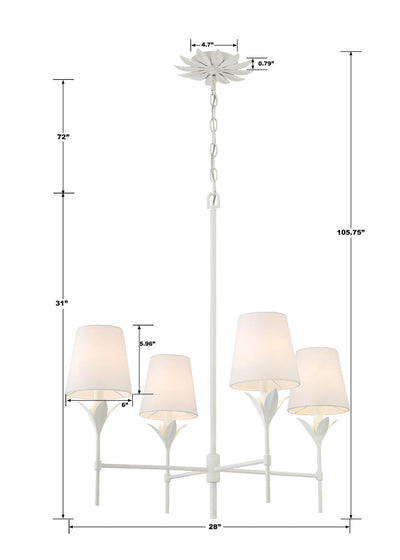 Broche 4 Light Matte White Chandelier Chandelier Crystorama